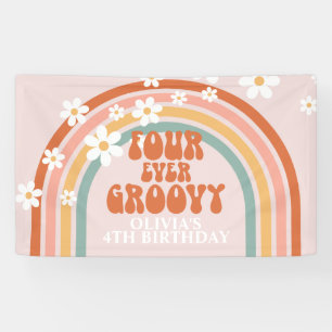 Vier Ever Groovy Retro Rainbow Daisy Birthday Spandoek