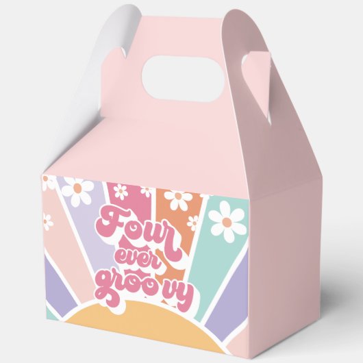 Vier Ever Groovy Retro Sunshine Rainbow Daisy Bedankdoosjes (Voorkant)