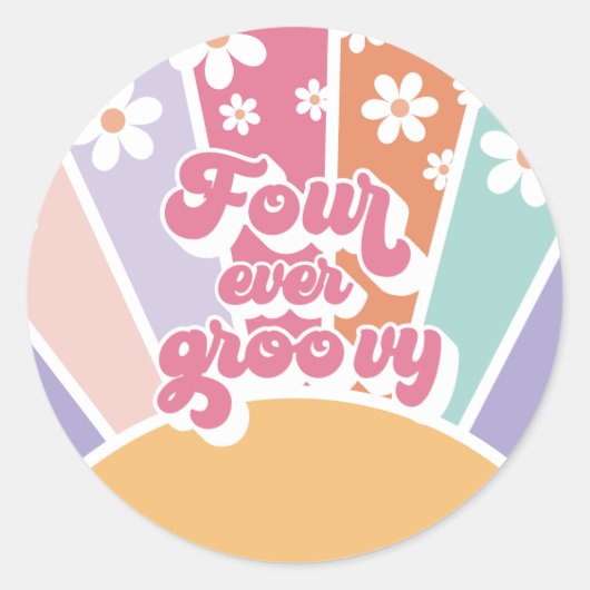 Vier Ever Groovy Retro Sunshine Rainbow Daisy Ronde Sticker (Voorkant)