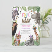 VIER Ever Wild Safari 4e verjaardag Kaart (Staand voorkant)