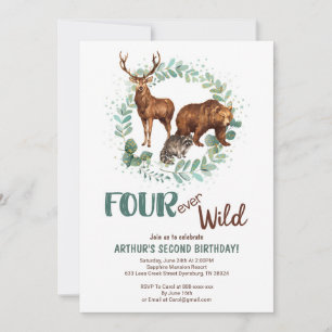 Vier Ever Wild Woodland Birthday Invitation Boys Aankondiging