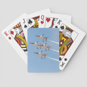 Vier F-16 Thunderbirds vliegen in dichte formatie Pokerkaarten
