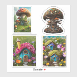 Vier Fairy Houses Fantasy Custom-Cut Vinyl Sticker