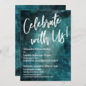 Vier Feest Met Ons! Handgeschreven Vet Teal Grunge Kaart (Voorkant / Achterkant)