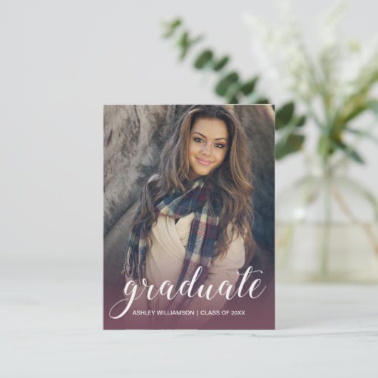 Vier foto afstudeerfeest in Bourgondië ombre Uitnodiging Briefkaart (Staand voorkant)