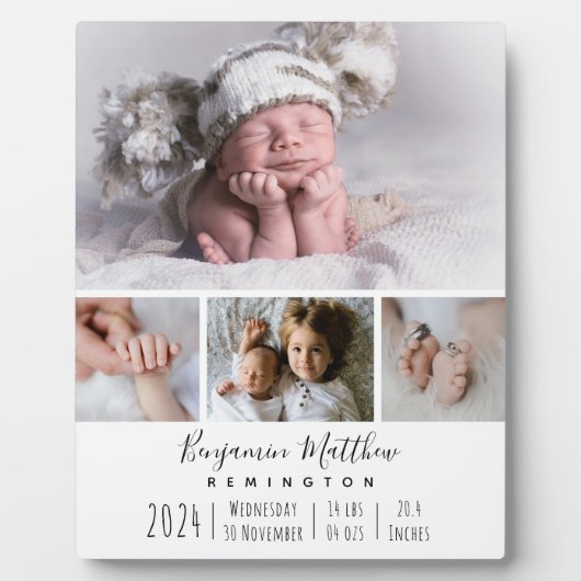 Vier Foto Baby Birth Stats Keepomwille Plaque Fotoplaat (Voorkant)