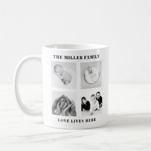 Vier foto collage familie monogram citaat koffiemok