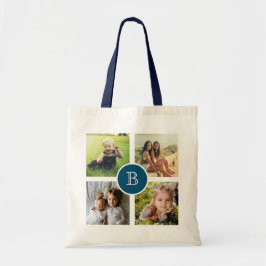 Vier Fotocollage met Initiaal, Custom Tote Bag