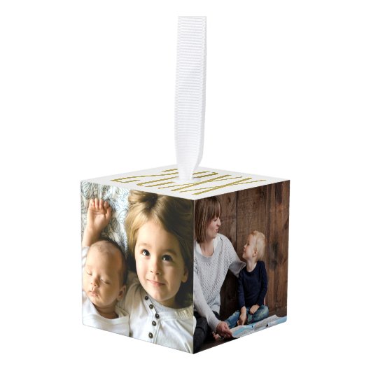 Vier Foto's en Jaar Ornament (Voorkant hoekig)