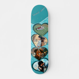 Vier foto's en naam hart blauw water abstract skateboard