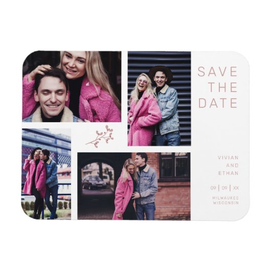 Vier foto's Modern Minimalist Collage Wedding Magneet (Horizontaal)