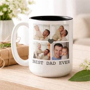 Vier foto's van de beste papa ooit, een Vaderdag Tweekleurige Koffiemok
