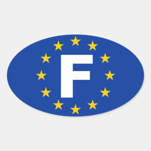 VIER Frankrijk "F" Vlag Europese Unie Ovale Sticker