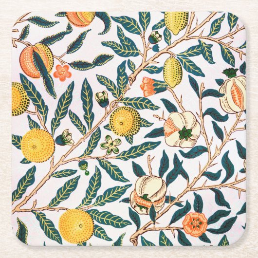 Vier fruit, William Morris Vierkante Kartonnen Onderzetter (Voorkant)
