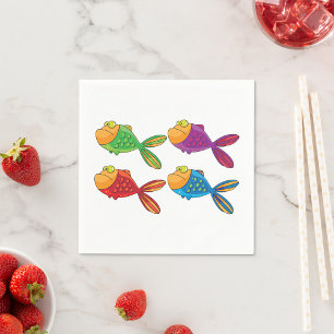 Vier Funny Fish Napkins Servet