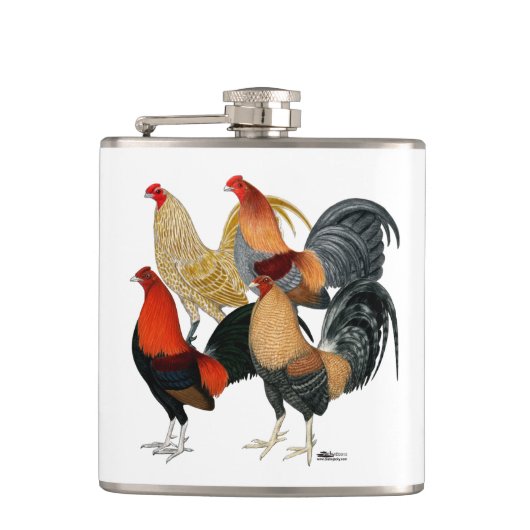 Vier Gamecocks Heupfles (Voorkant)