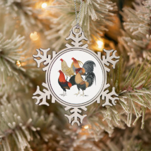 Vier Gamecocks Tin Sneeuwvlok Ornament