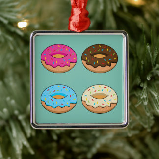 Vier geassorteerde donuts patroon metalen ornament