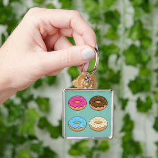 Vier geassorteerde donuts patroon sleutelhanger