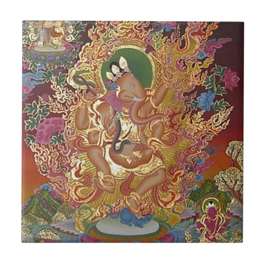 Vier-gewapende Ganesh Tile Tegeltje (Voorkant)