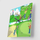 Vier grappige Cartoons van Golf. Vierkante Klok (Hoek)