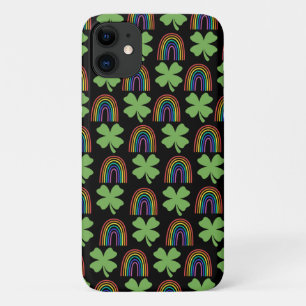 Vier groene bladluiken met Rainbows-patroon iPhone 11 Hoesje