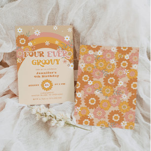 Vier groovy retro-verjaardag Uitnodiging