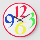 Vier grote gekleurde getallen, rode grens grote klok (Voorkant)