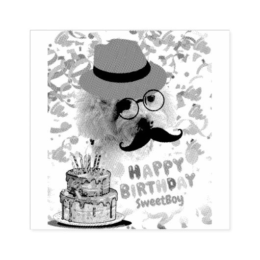 Vier Happy Birthday Poedel Rubber Stamp Rubberstempel (Afrduk)