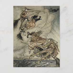 Vier Heksen "Omhoog door de Schoorsteen" door Arth Briefkaart