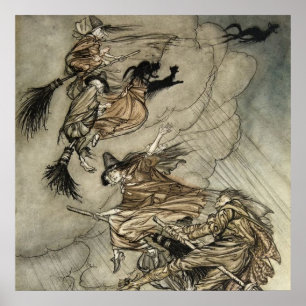 Vier heksen "Op de schoorsteen" van Arthur Rackam Poster