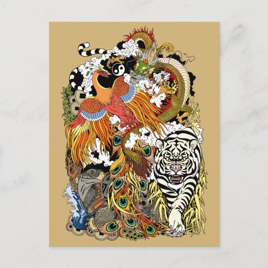 vier hemeldieren briefkaart (Voorkant)