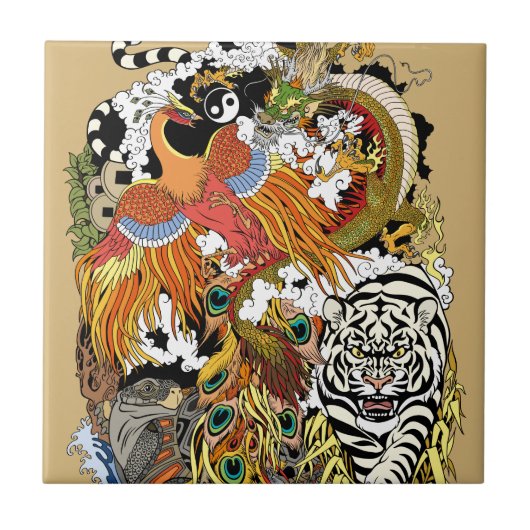 vier hemeldieren tegeltje (Voorkant)