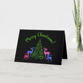 Vier Herten & een Merry Christmas Tree Wenskaart Bedankkaart