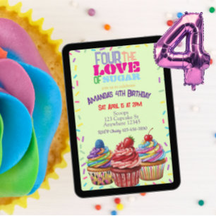 Vier het de liefde voor suiker, Cupcake 4e verjaar Kaart