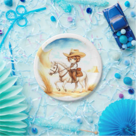 Vier het Little Cowboy Baby shower Papieren Bordje