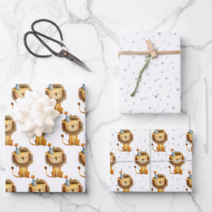 Vier het met een brul! Boy's Lion Verjaardag Inpakpapier Vel