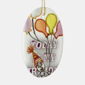 Vier het met onze speelse verjaardagsgroet Happy Keramisch Ornament (Rechts)