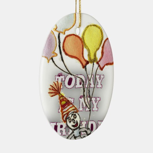 Vier het met onze speelse verjaardagsgroet Happy Keramisch Ornament (Rechts)