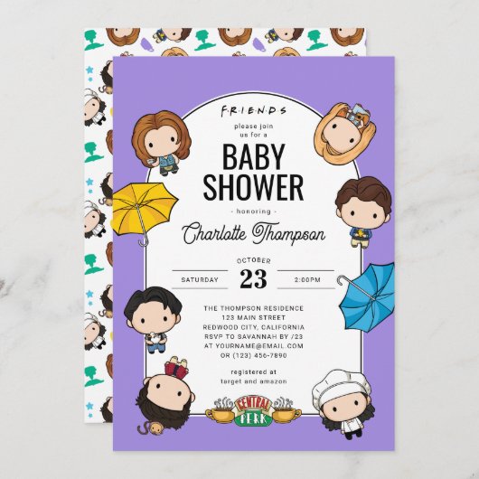 Vier het met VRIENDEN! Chibi Art Baby shower Kaart (Voorkant / Achterkant)