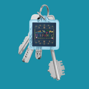 Vier Hispanic Heritage Maand Design Sleutelhanger