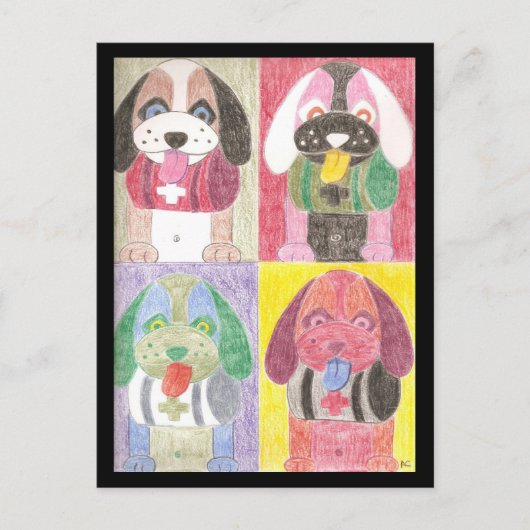 Vier honden briefkaart (Voorkant)