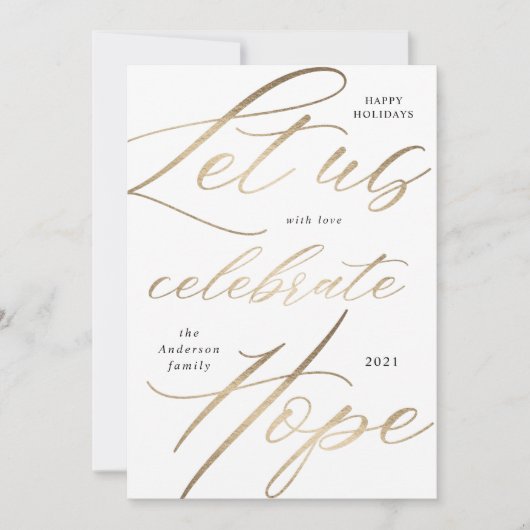 vier hoop gouden script happy holiday kaart (Voorkant)