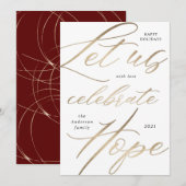 vier hoop gouden script happy holiday kaart (Voorkant / Achterkant)