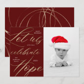 vier hoop gouden script vakantie fotokaart feestdagenkaart (Voorkant / Achterkant)