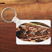 Vier hyena's lopen een bakkerij binnen... sleutelhanger (Achterkant)