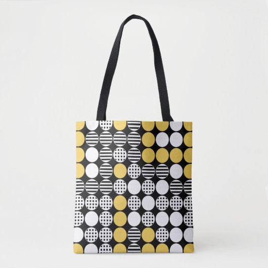 Vier in een rij - Dot design - zwart, wit, geel Tote Bag (Voorkant)