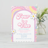 Vier is een Vibe Groovy, Retro Meisje Pastel Kleur Kaart (Staand voorkant)