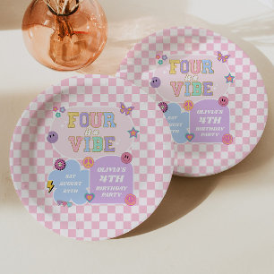 Vier is een Vibe Preppy Patch 4e verjaardagsfeestj Papieren Bordje