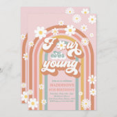 Vier jaar jonge Boho Daisy Rainbow vierde verjaard Kaart (Voorkant / Achterkant)